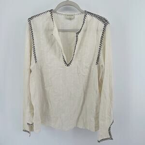 Zeus + Dione embroidered deep V-neck textured pullover tunic top sz 40